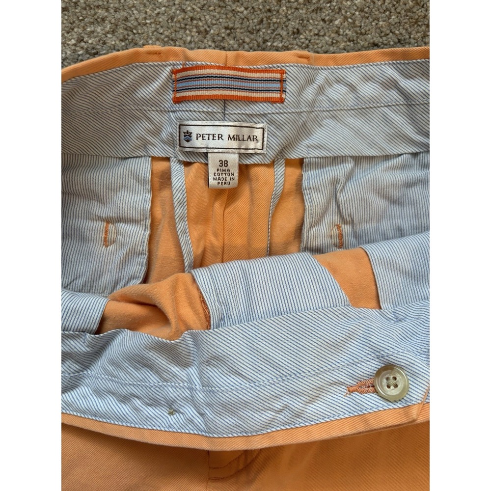 Peter Millar Pilot Twill Shorts Mens Size 38 Orange  Chino Pima Cotton Stretch - Picture 3 of 6
